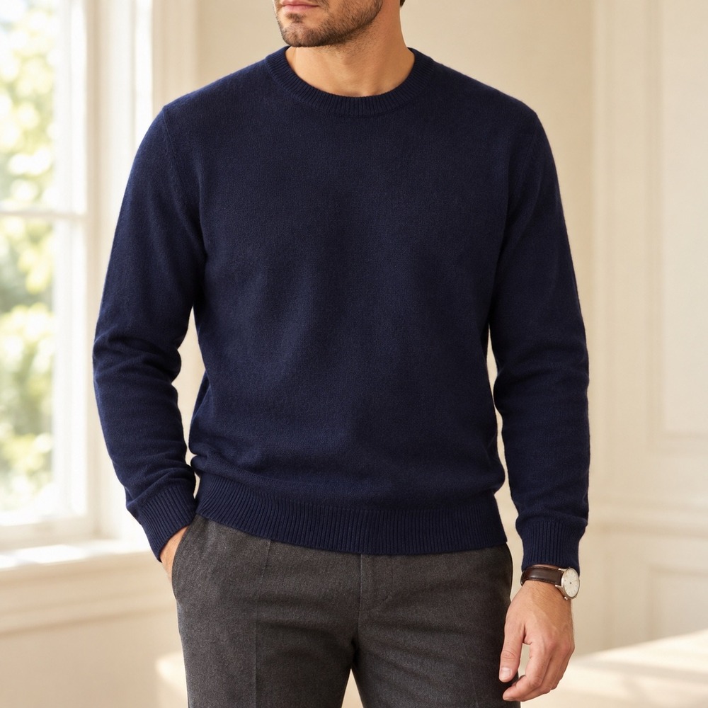 Banana Republic 100% Cashmere Navy Crewneck Sweater M Quiet Luxury Preppy